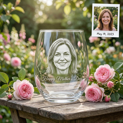 Custom Photo Happy Mother's Day Wine Glass | Mom Wine Glass | Gift For Mom | Mother's Day Gifts