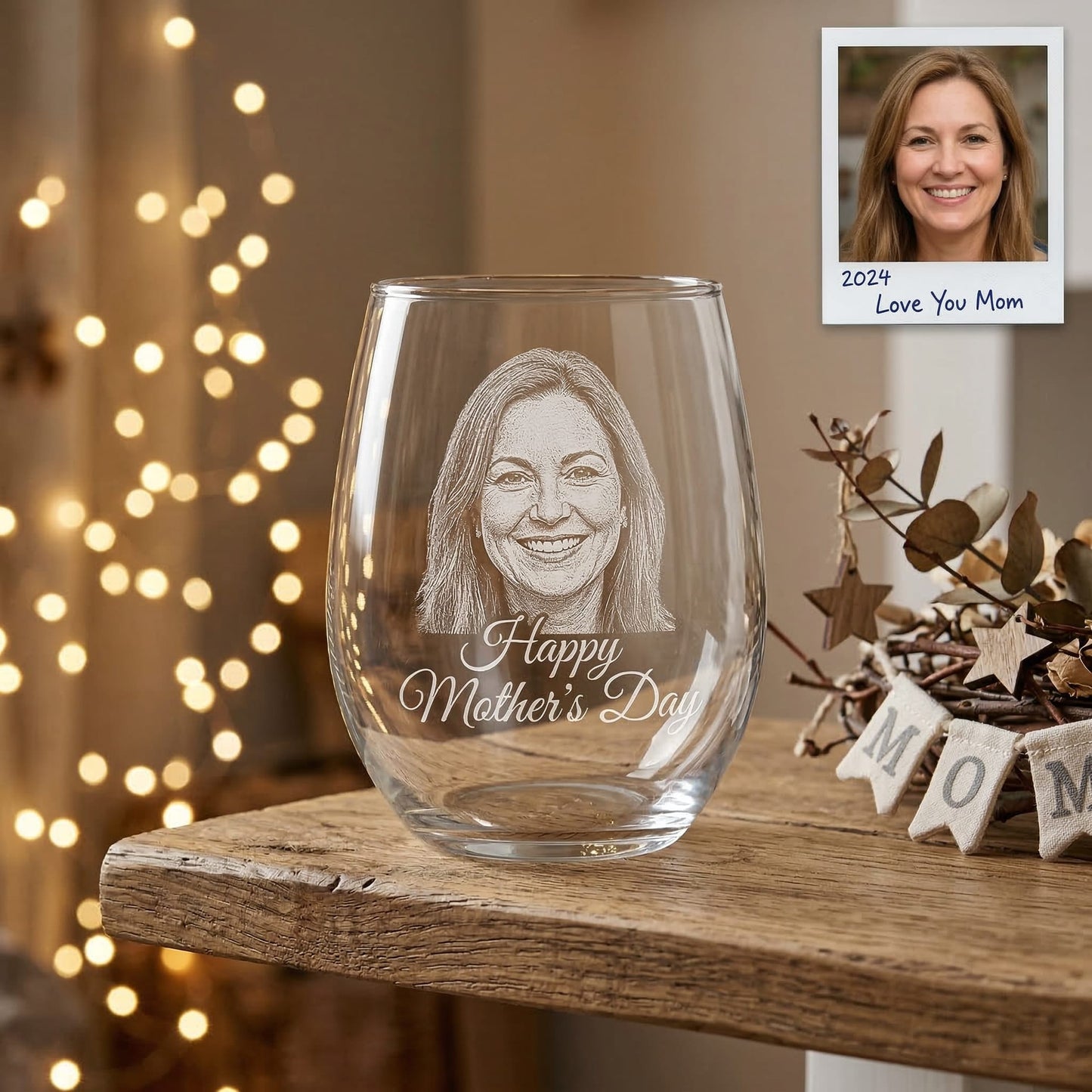 Custom Photo Happy Mother's Day Wine Glass | Mom Wine Glass | Gift For Mom | Mother's Day Gifts
