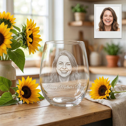 Custom Photo Happy Mother's Day Wine Glass | Mom Wine Glass | Gift For Mom | Mother's Day Gifts
