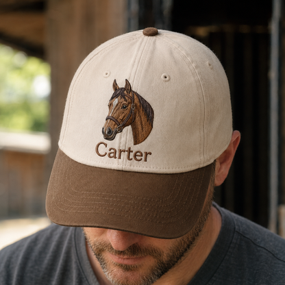 Custom Photo Horse Embroidered Hat, Custom Embroidered Pet Portrait Hat | Gift For Horse Lover Pa99