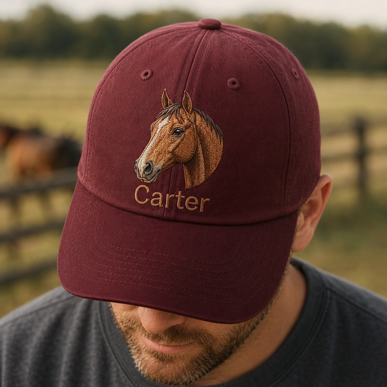 Custom Photo Horse Embroidered Hat, Custom Embroidered Pet Portrait Hat | Gift For Horse Lover Pa99