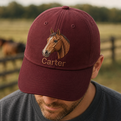 Custom Photo Horse Embroidered Hat, Custom Embroidered Pet Portrait Hat | Gift For Horse Lover Pa99