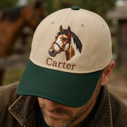 Custom Photo Horse Embroidered Hat, Custom Embroidered Pet Portrait Hat | Gift For Horse Lover Pa99