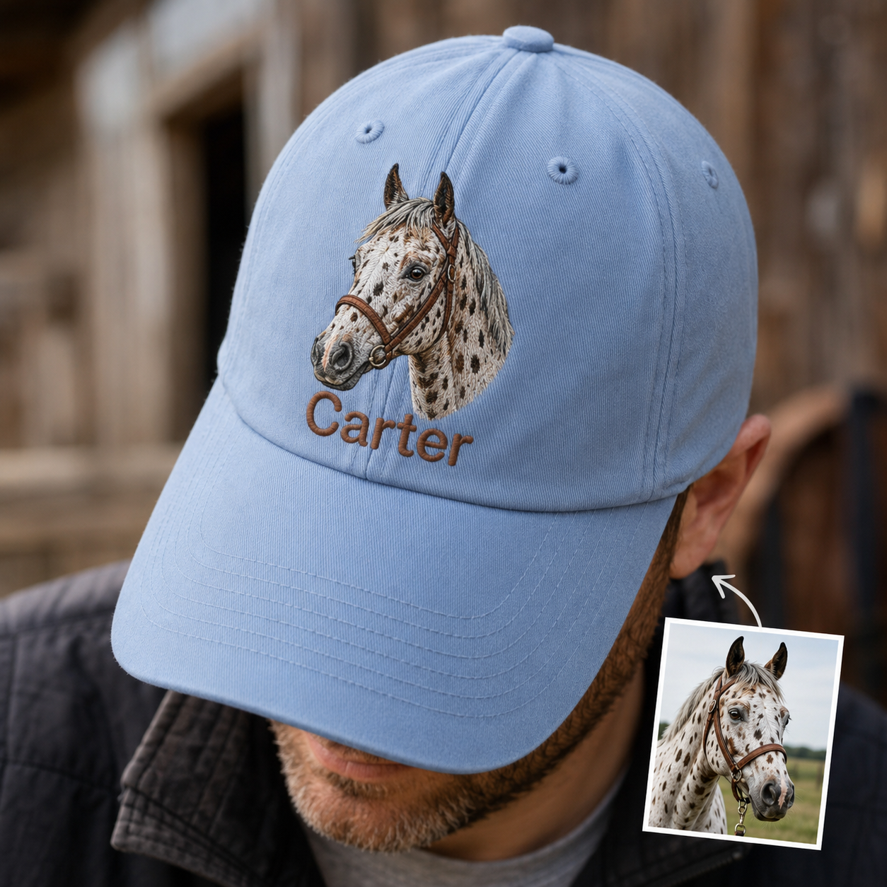 Custom Photo Horse Embroidered Hat, Custom Embroidered Pet Portrait Hat | Gift For Horse Lover Pa99