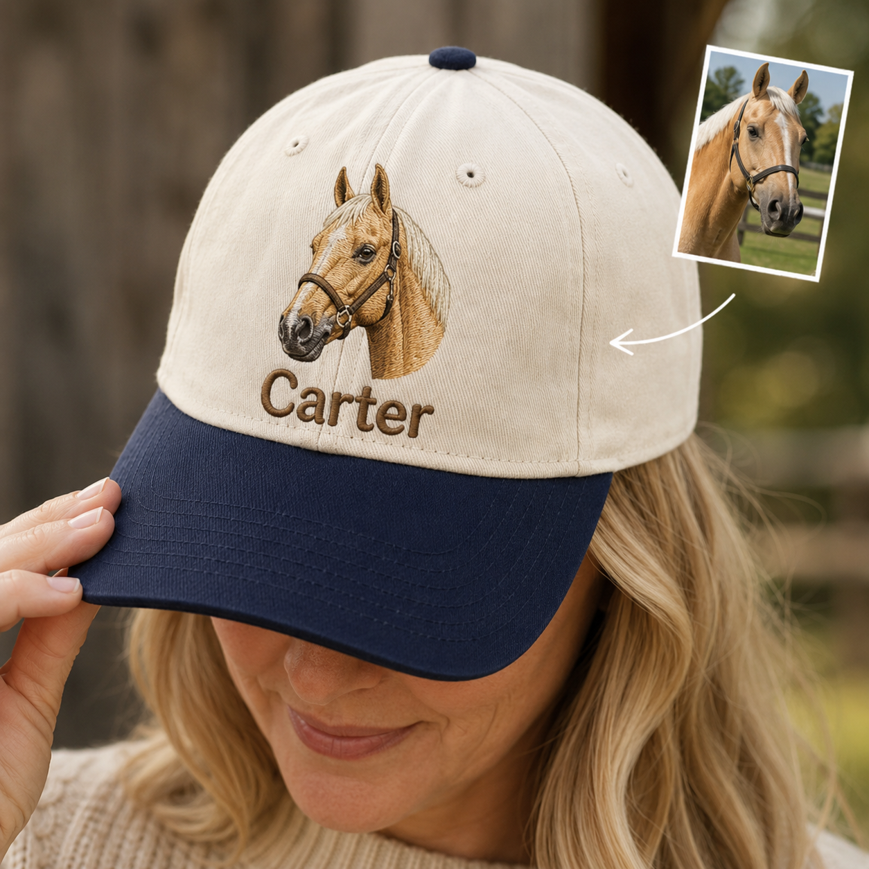 Custom Photo Horse Embroidered Hat, Custom Embroidered Pet Portrait Hat | Gift For Horse Lover Pa99