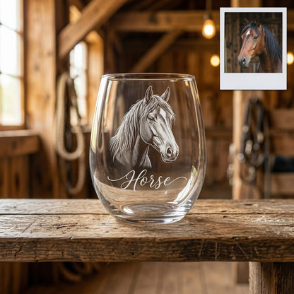 Custom Photo Horse Wine Glass | Personalized Horse Wine Glass | Gift For Horse Lovers