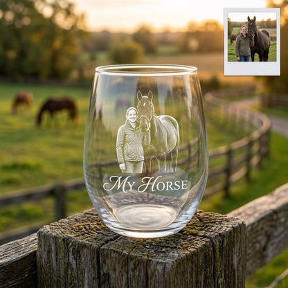 Custom Photo Horse Wine Glass | Personalized Horse Wine Glass | Gift For Horse Lovers