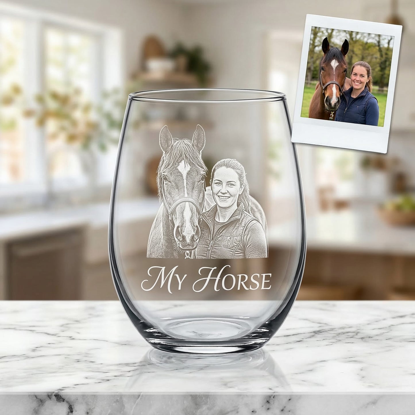 Custom Photo Horse Wine Glass | Personalized Horse Wine Glass | Gift For Horse Lovers