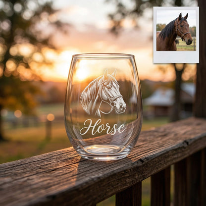 Custom Photo Horse Wine Glass | Personalized Horse Wine Glass | Gift For Horse Lovers