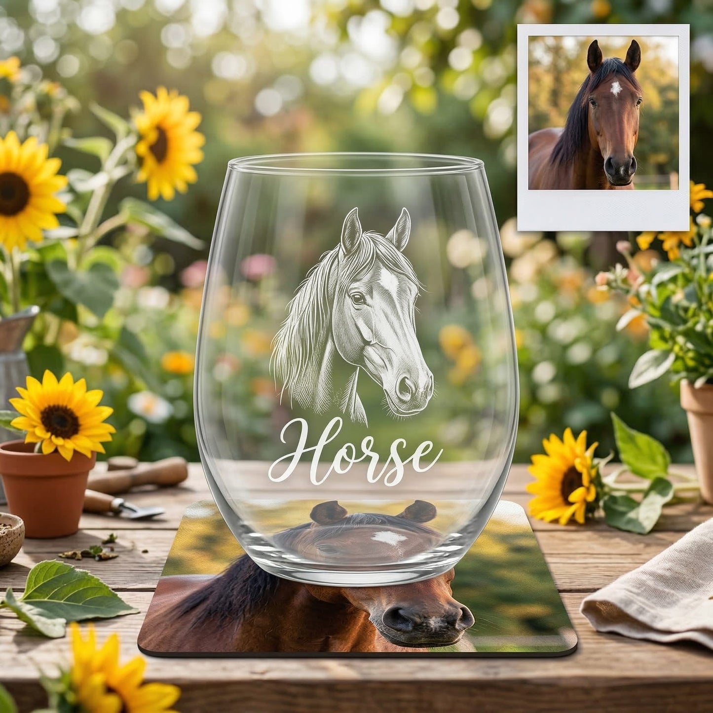 Custom Photo Horse Wine Glass | Personalized Horse Wine Glass | Gift For Horse Lovers