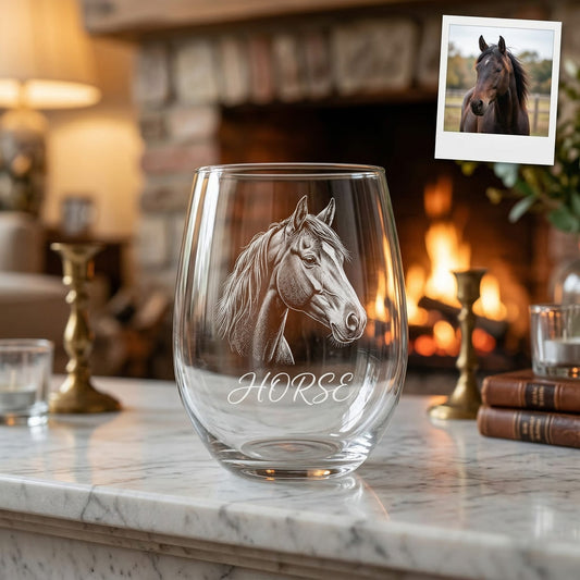 Custom Photo Horse Wine Glass | Personalized Horse Wine Glass | Gift For Horse Lovers