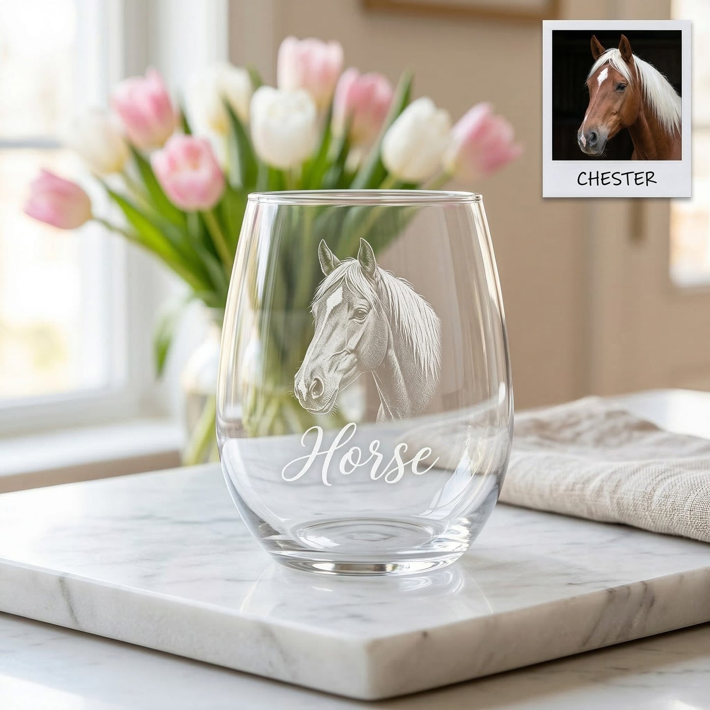 Custom Photo Horse Wine Glass | Personalized Horse Wine Glass | Gift For Horse Lovers