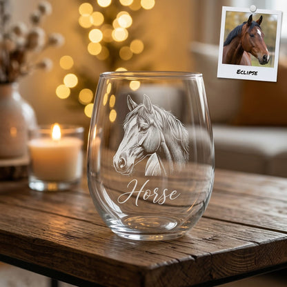 Custom Photo Horse Wine Glass | Personalized Horse Wine Glass | Gift For Horse Lovers