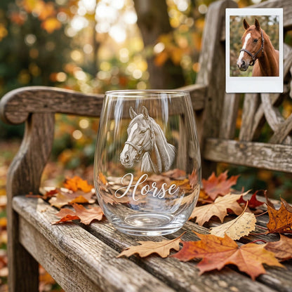 Custom Photo Horse Wine Glass | Personalized Horse Wine Glass | Gift For Horse Lovers