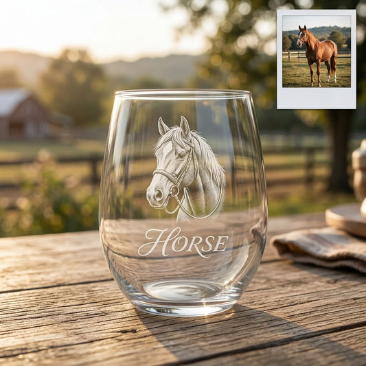 Custom Photo Horse Wine Glass | Personalized Horse Photo Stemless Wine Glass | Gift For Horse Lovers