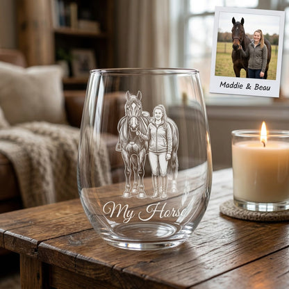 Custom Photo Horse Wine Glass | Personalized Horse Wine Glass | Gift For Horse Lovers