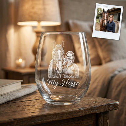 Custom Photo Horse Wine Glass | Personalized Horse Wine Glass | Gift For Horse Lovers