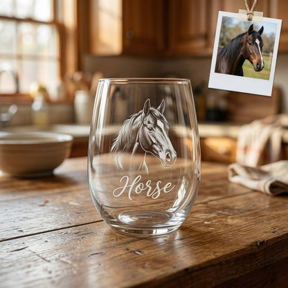 Custom Photo Horse Wine Glass | Personalized Horse Photo Stemless Wine Glass | Gift For Horse Lovers