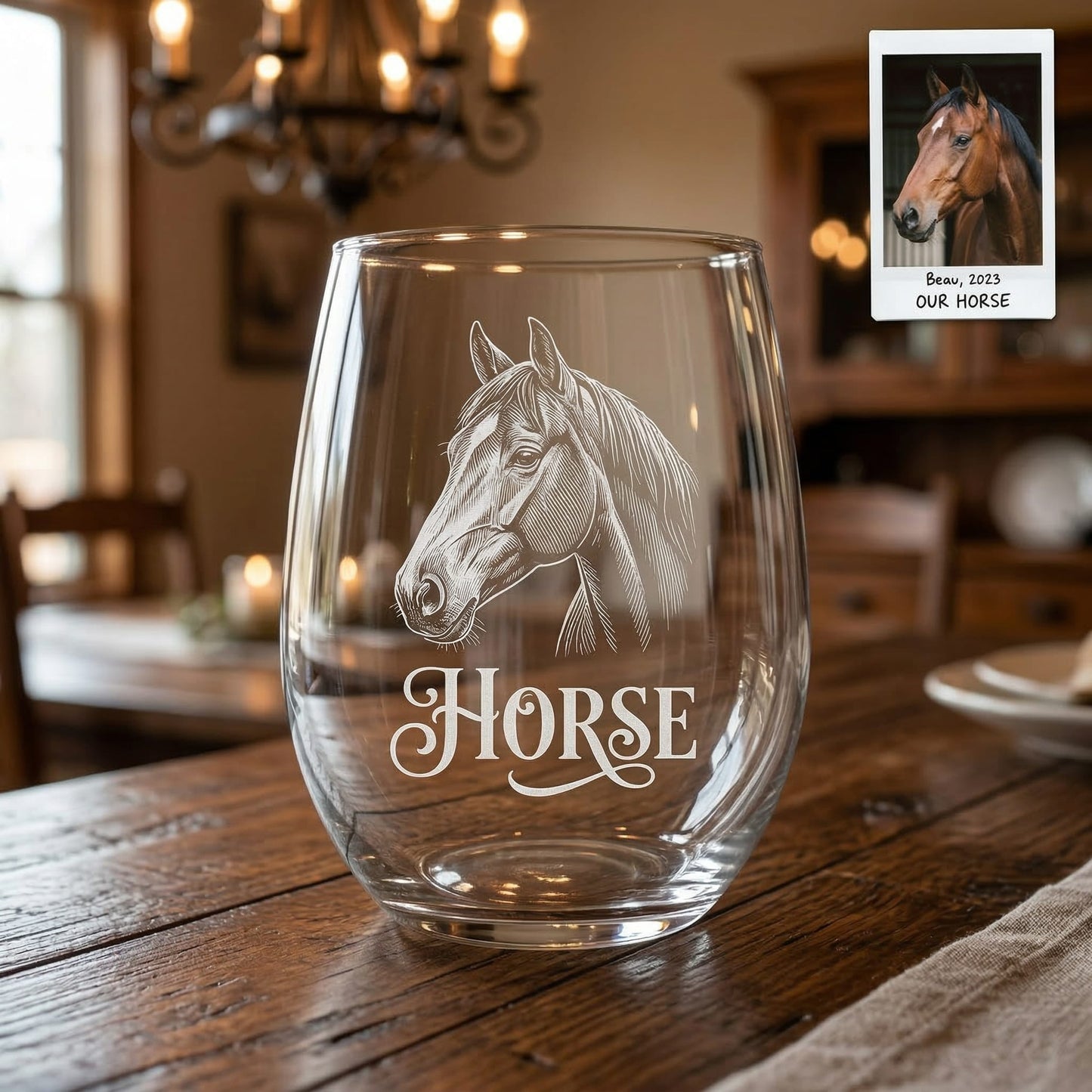 Custom Photo Horse Wine Glass | Personalized Horse Photo Stemless Wine Glass | Gift For Horse Lovers