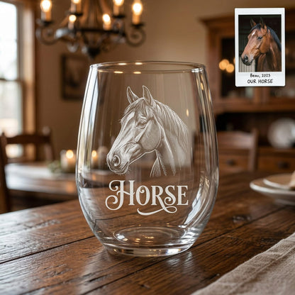 Custom Photo Horse Wine Glass | Personalized Horse Photo Stemless Wine Glass | Gift For Horse Lovers