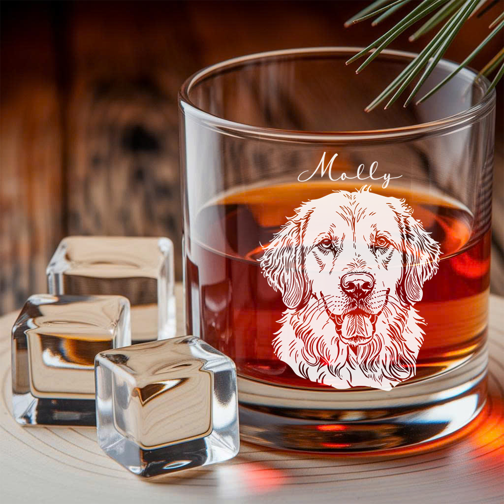 Custom Dog Portrait Whiskey Set – Engraved Decanter & Personalized 11oz Name Glass Gifts THUC99DP01