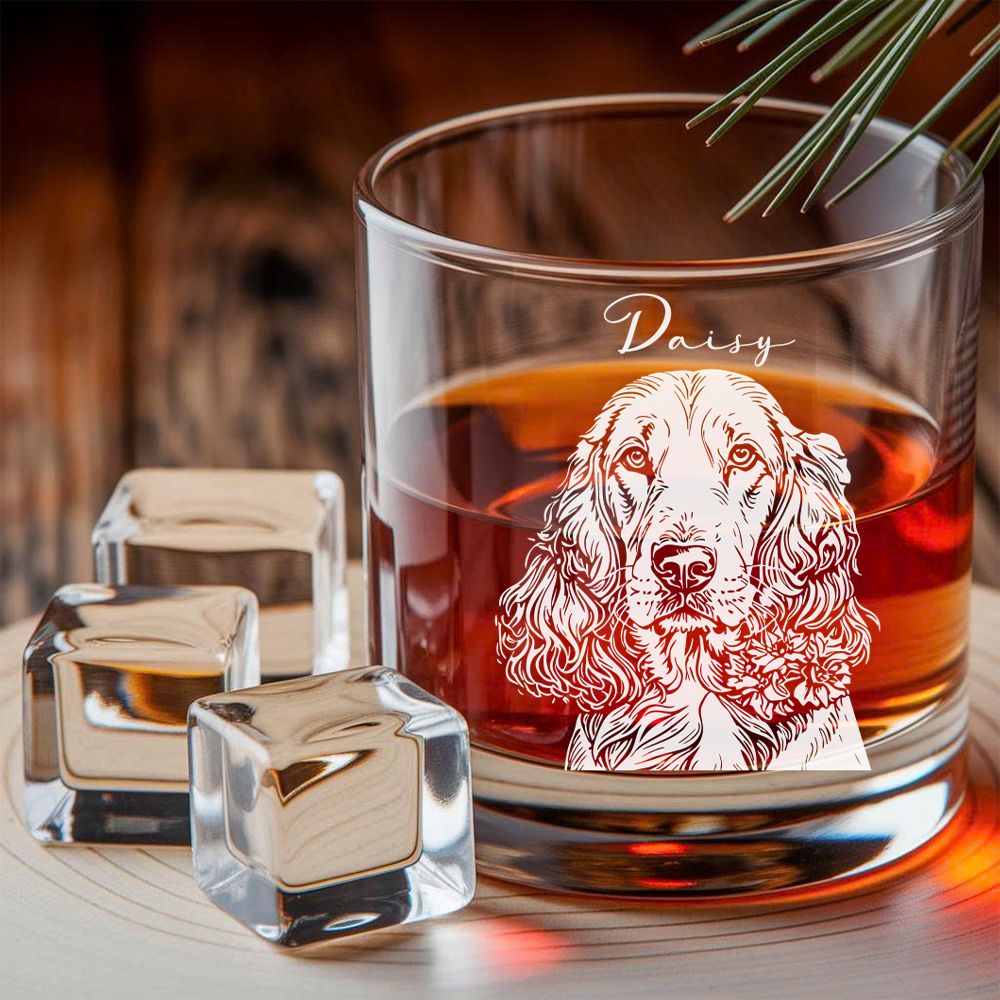 Personalized Dog Whiskey Decanter Set – Custom Pet Photo & Name Engraved Glass 11oz Gift THUC99DP05