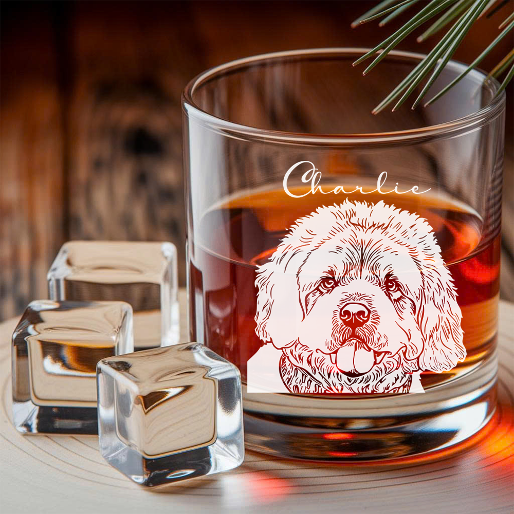 Custom Dog Photo Decanter & Whiskey Glass Set – Custom Name Glass Dog Lover Gift THUC99DP07