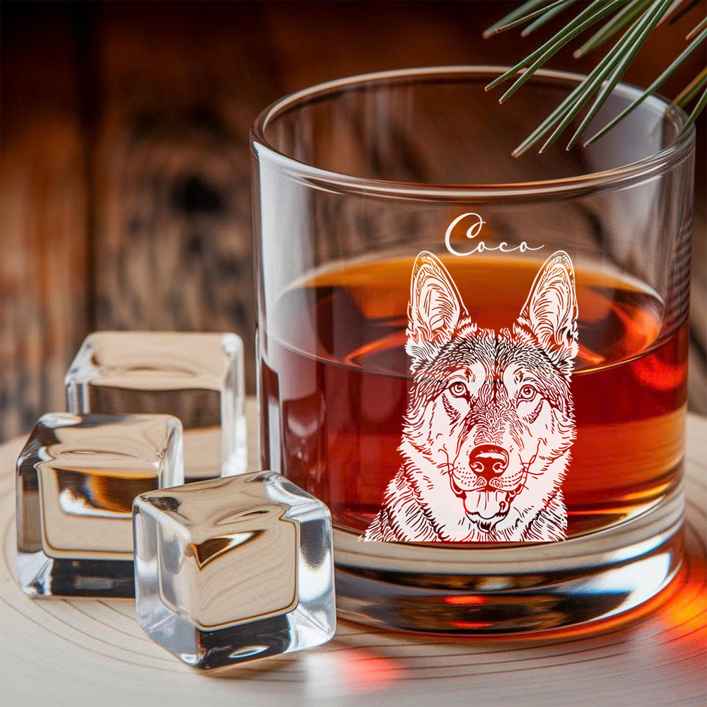 Custom Dog Photo Whiskey Decanter Set – Personalized Pet Name Glass 11oz – Gift for Dog Mom & Dad  THUC99DP04