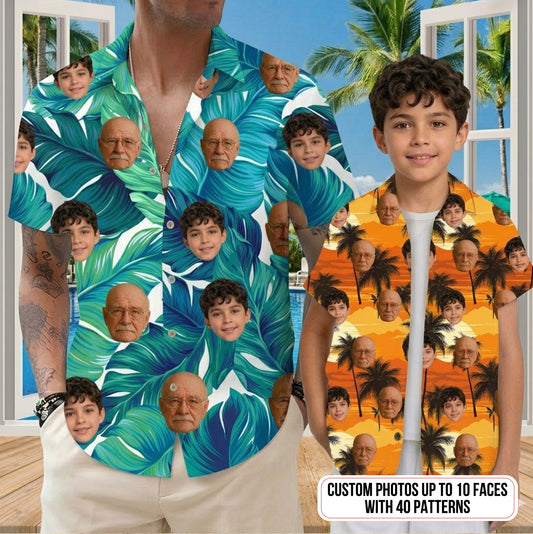Custom Photo Grandpa Hawaiian Shirt, Matching Family Hawaiian Shirt, Dad Summer Beach Gift THUC99