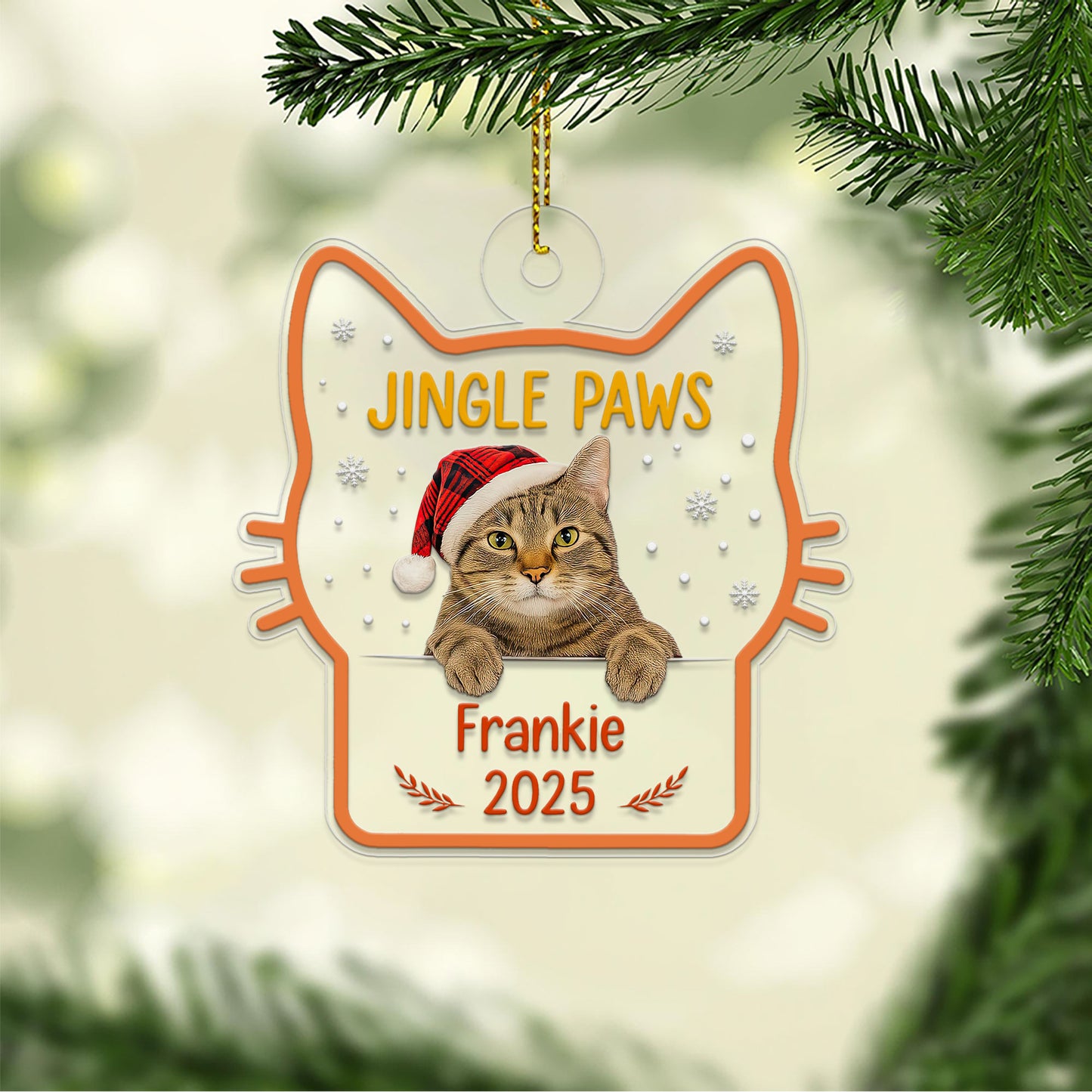Custom Photo Pet Jingle Paws Ornament, Personalized Pet Holiday Gift, Custom Pet Memorial, Christmas Pet Decor