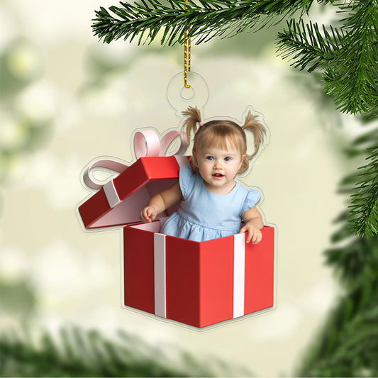 Custom Photo Baby Gift Box Ornament, Personalized Baby Keepsake, Newborn Gift, Baby Shower Decor