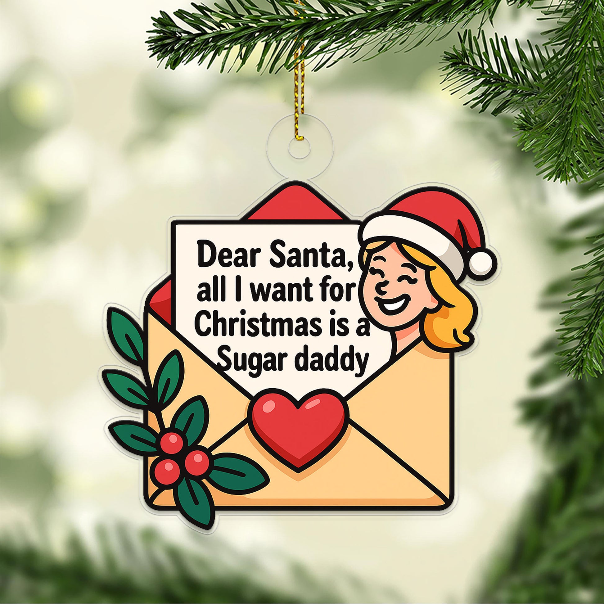 All I Want For Christmas Envelope Letter Acrylic Ornament, Funny Ornament, Envelope to Santa Ornament, Christmas Wishlist Envelope