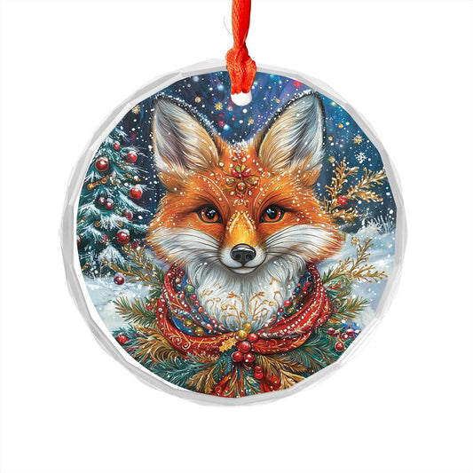Beautiful Angus Fox Christmas Night Design 1 Glass Ornament