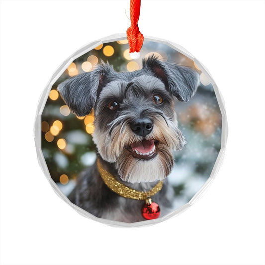 Beautiful Angus Miniature Schnauzer Dog Christmas Night Design 2 Glass Ornament