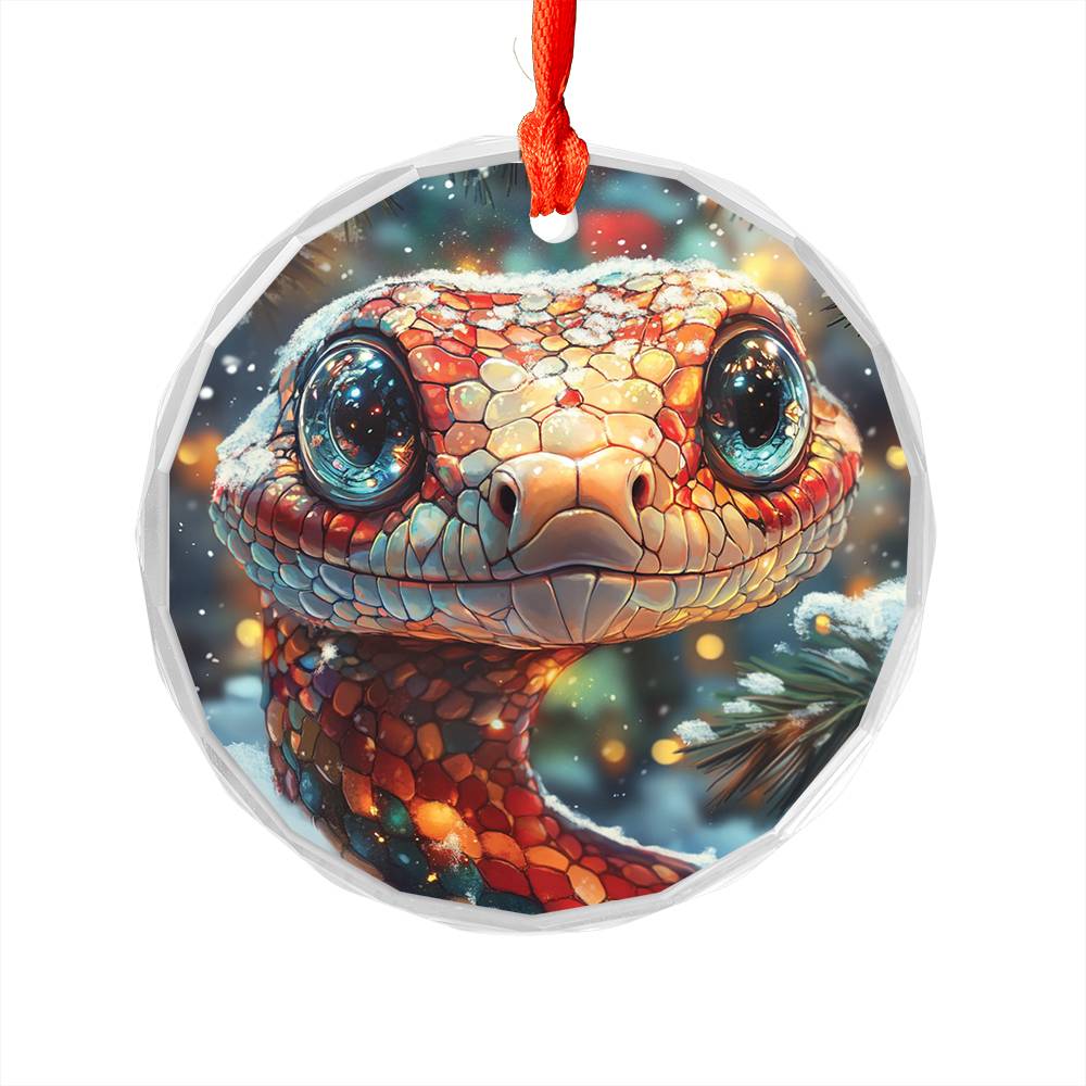 Beautiful Angus Snake Christmas Night Design 2 Glass Ornament