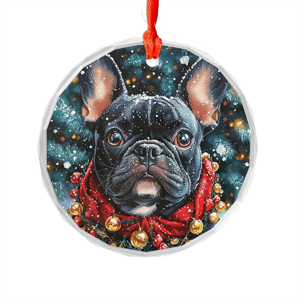 Beautiful Angus Bulldog Christmas Night Design 3 Glass Ornament