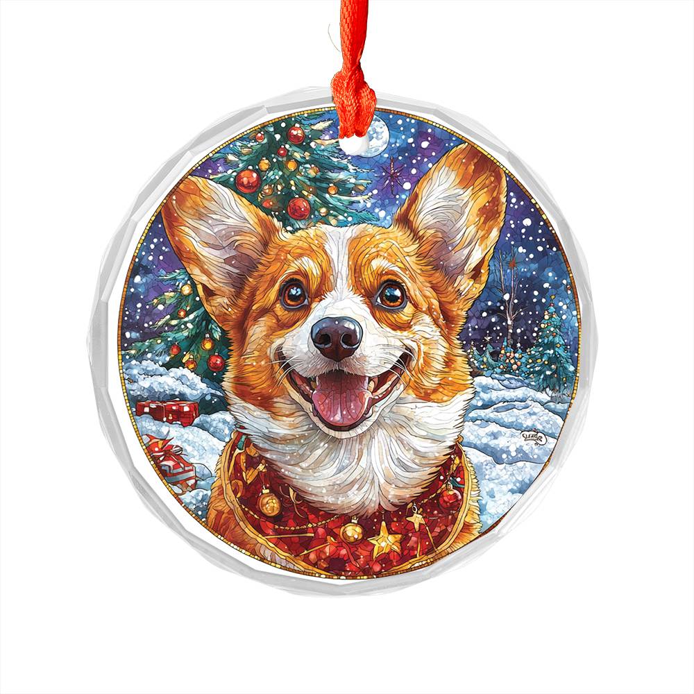 Beautiful Angus Corgi Dog Christmas Night Design 4 Glass Ornament