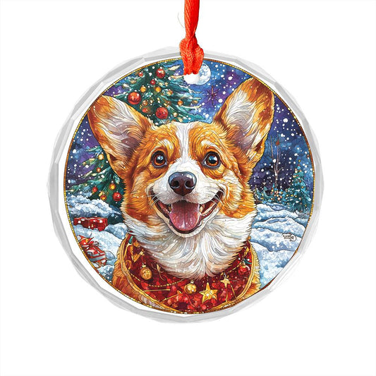 Beautiful Angus Corgi Dog Christmas Night Design 4 Glass Ornament