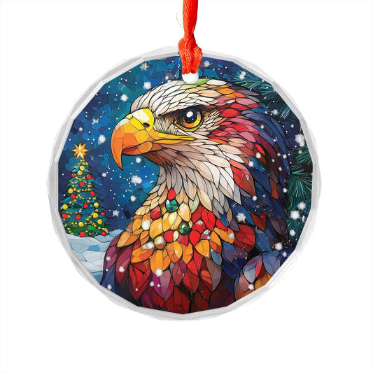 Beautiful Eagle Christmas Night Design 3 Glass Ornament
