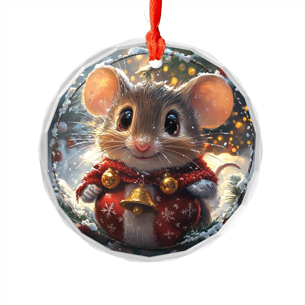 Beautiful Angus Mice Christmas Night Design 3 Glass Ornament