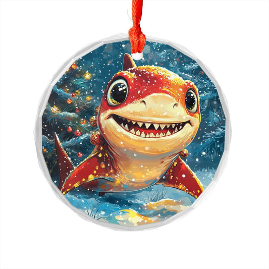 Beautiful Angus Shark Christmas Night Design 1 Glass Ornament