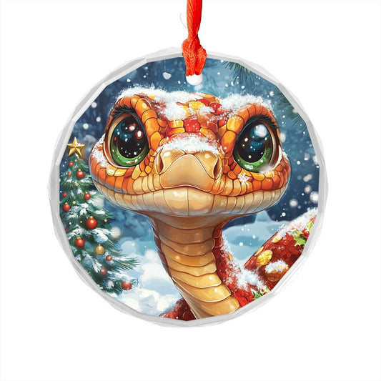 Beautiful Angus Snake Christmas Night Design 1 Glass Ornament