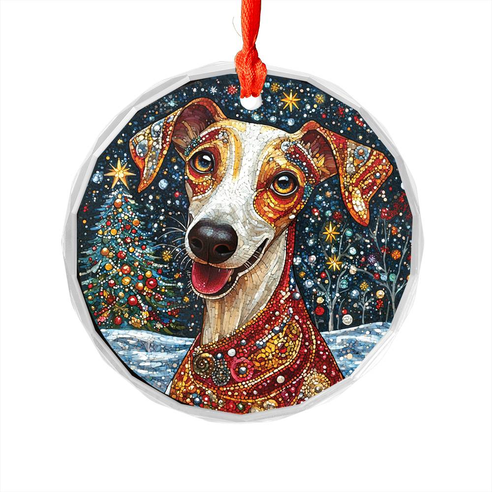 Beautiful Whippet Dog Christmas Night Design 1 Glass Ornament