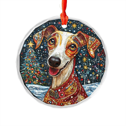 Beautiful Whippet Dog Christmas Night Design 1 Glass Ornament