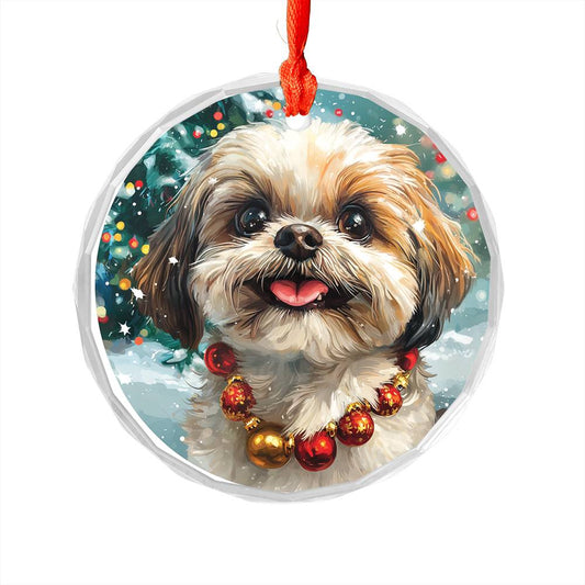 Beautiful Angus Shih Tzu Dog Christmas Night Design 4 Glass Ornament