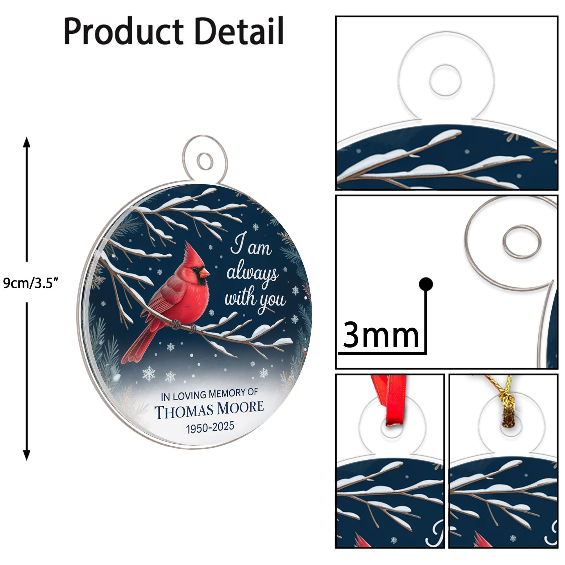 Custom Memorial In Loving Memory Christmas Ornament, Cardinal Memorial Christmas Ornament, Personalized Sympathy Gift, Holiday Tree Ornament