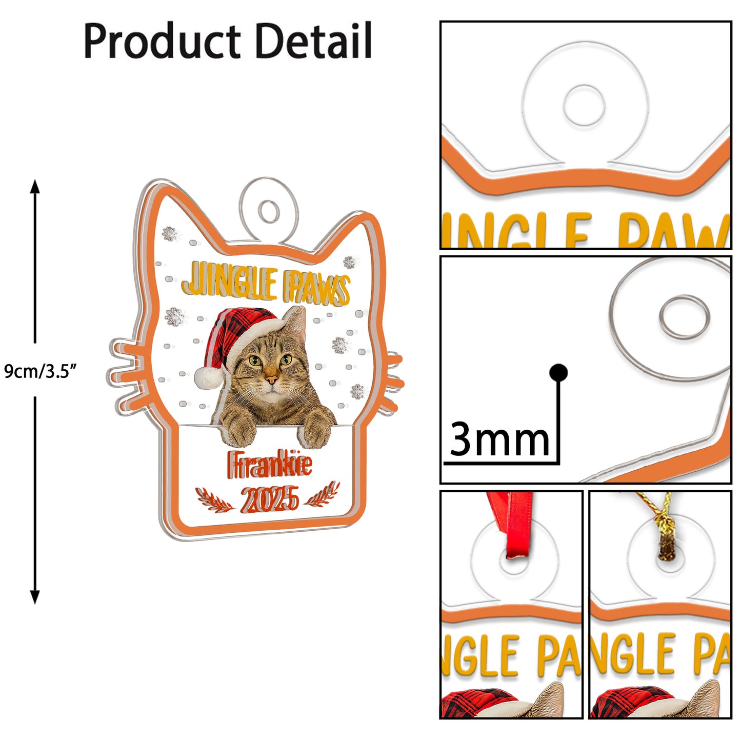 Custom Photo Pet Jingle Paws Ornament, Personalized Pet Holiday Gift, Custom Pet Memorial, Christmas Pet Decor
