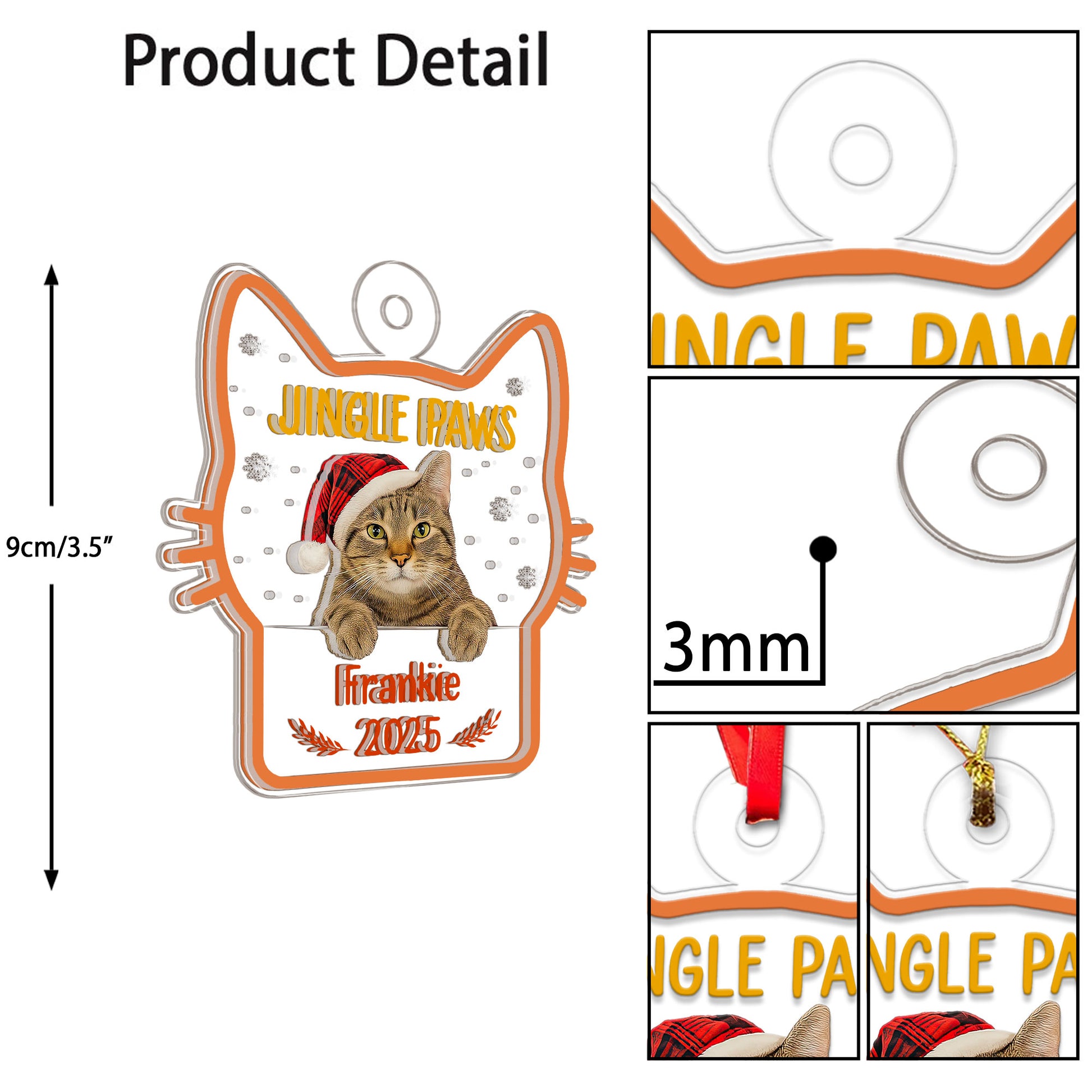Custom Photo Pet Jingle Paws Ornament, Personalized Pet Holiday Gift, Custom Pet Memorial, Christmas Pet Decor