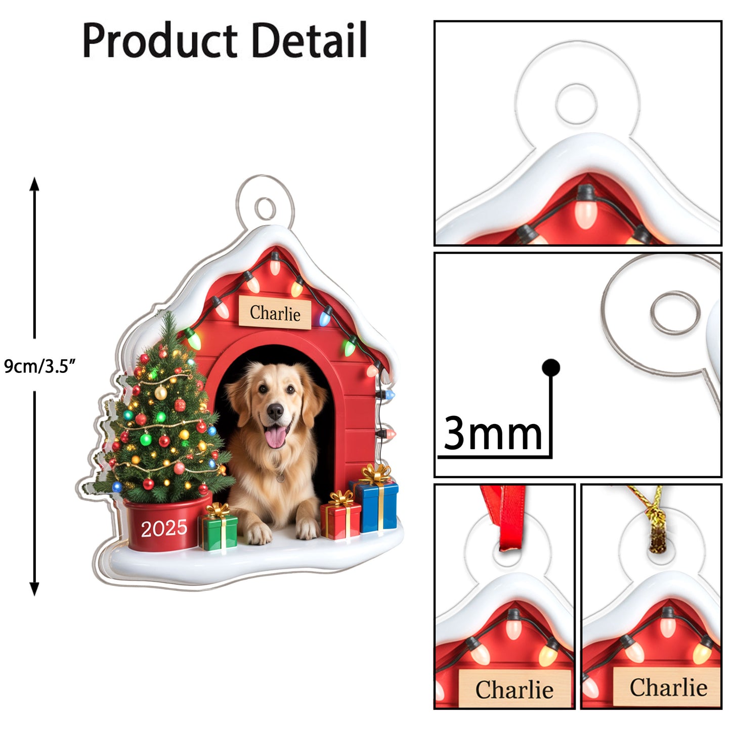 Custom Photo Pet Ornament With Christmas Lights & Gifts, Personalized Gift for Dog Lovers, Holiday Pet Decor