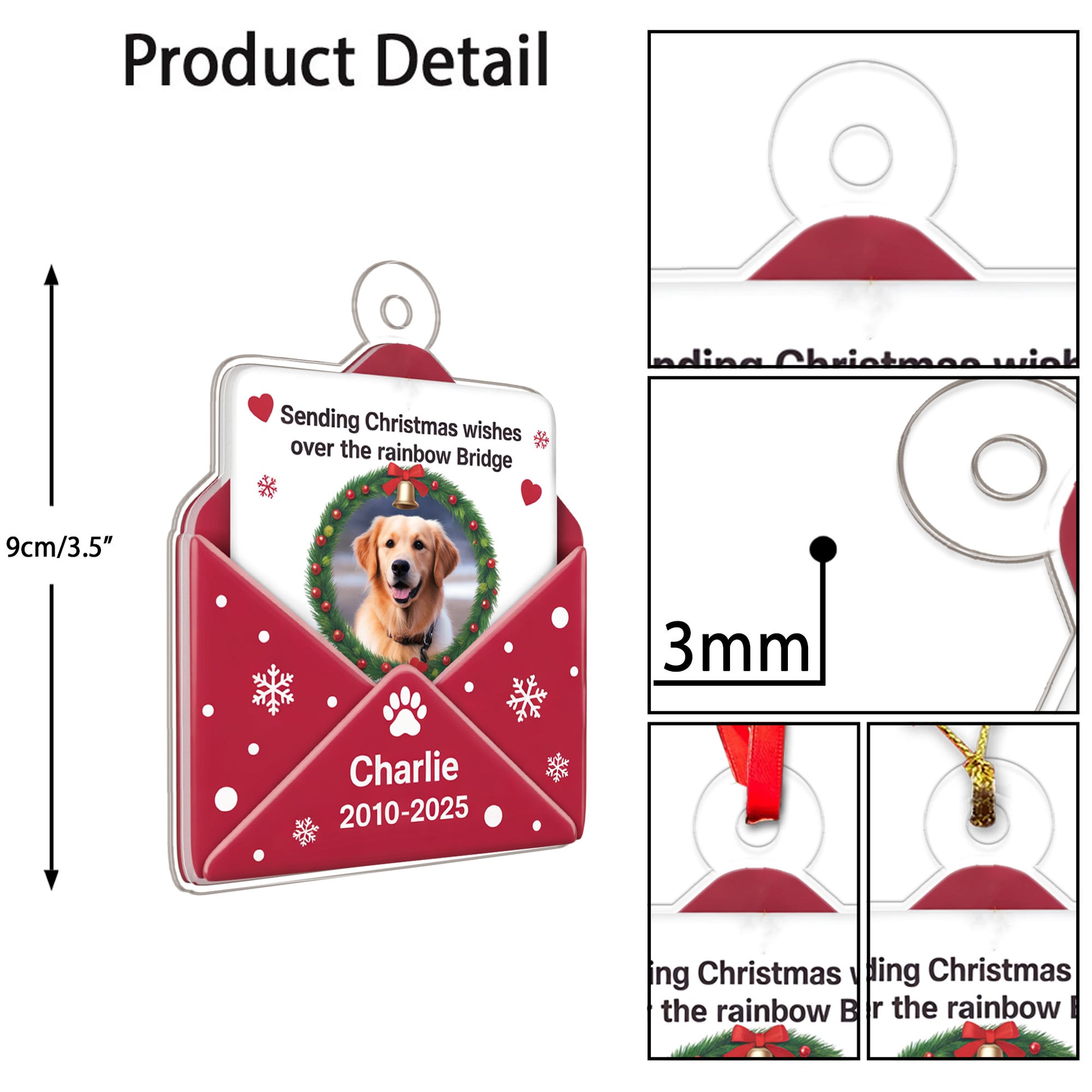 Custom Photo Pet Sending Christmas Wishes Over The Rainbow Bridge Ornament, Personalized Pet Memorial, Gift For Pet Lover